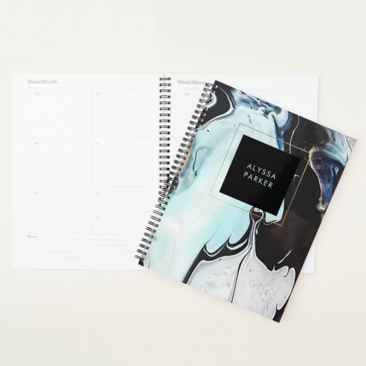 Glam Modern Ink Swirls met Black Square Planner (Display)