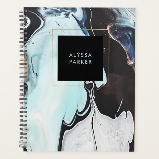 Glam Modern Ink Swirls met Black Square Planner (Voorkant)