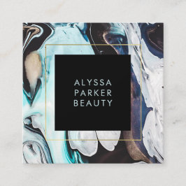 Glam Modern Ink Swirls met zwart Vierkante Visitekaartje