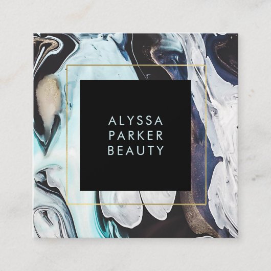 Glam Modern Ink Swirls met zwart Vierkante Visitekaartje (Voorkant)