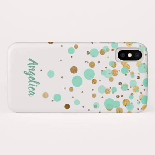 Glam Modern Mint Gold Glitter Confetti Script Naam Case-Mate iPhone Case (Achterkant (horizontaal))