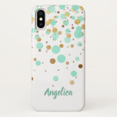 Glam Modern Mint Gold Glitter Confetti Script Naam Case-Mate iPhone Case (Achterkant)
