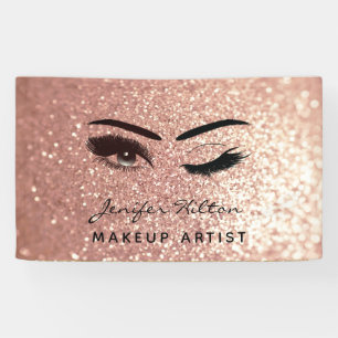 Glam modern roos gouden glitter wimpers & wenkbrau spandoek