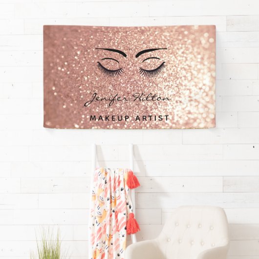 Glam modern roos gouden glitter wimpers & wenkbrau spandoek (Insitu)