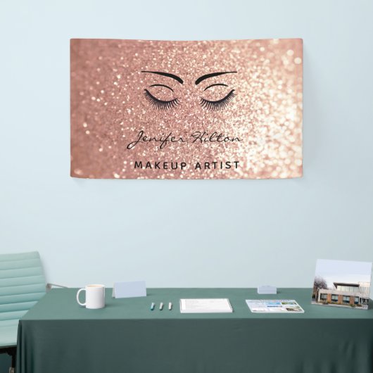 Glam modern roos gouden glitter wimpers & wenkbrau spandoek (Beurs)