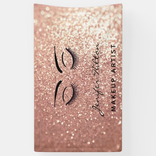 Glam modern roos gouden glitter wimpers & wenkbrau spandoek (Verticaal)