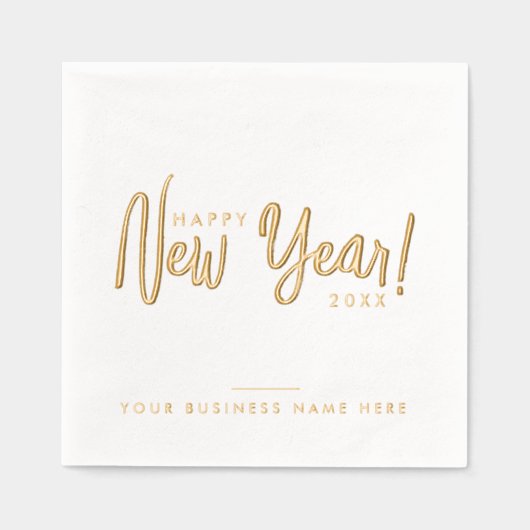 Glam Modern Script Happy New Year Business Company Folie Servetten (Voorkant)
