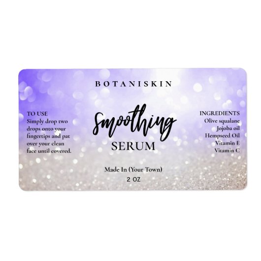 Glam Modern Silver Glitter Blue Face Serum Labels (Voorkant)