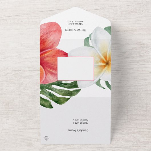 Glam Modern Tropical Chic Wedding All In One Uitnodiging (Buitenkant)