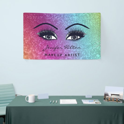 Glam moderne glitter regenboog wimpers & wenkbrauw spandoek (Beurs)