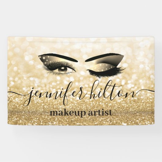 Glam moderne gouden glittery wimpers & wenkbrauw k spandoek (Horizontaal)