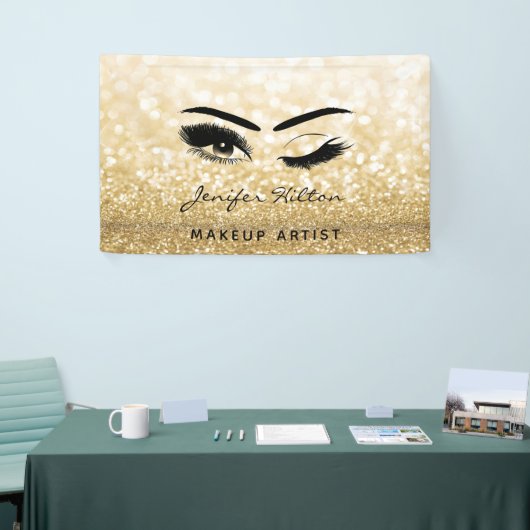 Glam moderne gouden glittery wimpers & wenkbrauw k spandoek (Beurs)