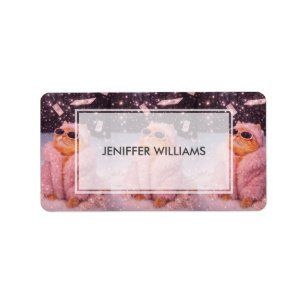 Glam Money Kat in Roze Bontjas en Zonnebril Etiket