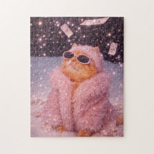 Glam Money Kat in Roze Bontjas en Zonnebril Legpuzzel