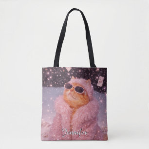 Glam Money Kat in Roze Bontjas en Zonnebril Tote Bag