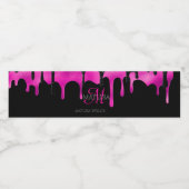 Glam Monogram druppelaar Glitter Black Hot Pink Waterfles Etiket (Enkel label)