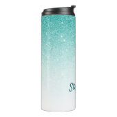 Glam Monogram Glitter Blauwgroen Ombre Thermosbeker (Gedraaid links)