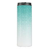 Glam Monogram Glitter Blauwgroen Ombre Thermosbeker (Achterkant)