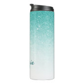 Glam Monogram Glitter Blauwgroen Ombre Thermosbeker (Geroteerd rechts)