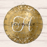 Glam monogram Glittery Gold Glam Dartbord<br><div class="desc">Creëer je eigen, op maat gesneden monogram dart board voor haar. Pas het zwarte en witte decoratieve monogram aan met elegant design voor handtekeningstijl. De monogram manuscriptstijl is zo decoratief dat het voor sommige brieven zal moeten worden gecentreerd. Deze moderne tekenstijl heeft mooie swashes. De glazen achtergrond is voorzien van...</div>