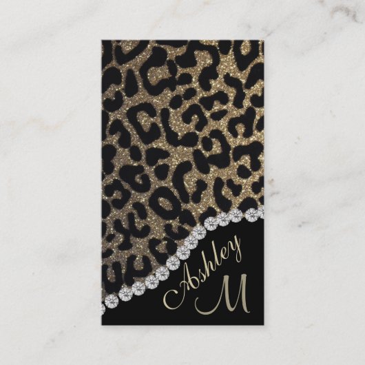 Glam Monogram Leopard Print Afsprakenkaartje (Voorkant)