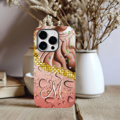 Glam Monogram M Brown Marble Fantasy Regendruppels Case-Mate iPhone Case