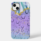 Glam Monogram M Goud Paarse Fantasie Regendruppels Case-Mate iPhone Case (Achterkant)