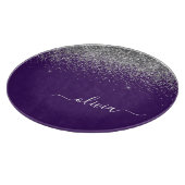 Glam Monogram Paars Silver Glitter Snijplank (Hoek)