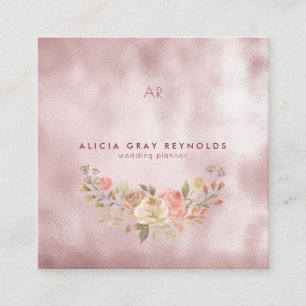 Glam Monogram Roos Gold Floral Wedding Planner Vierkante Visitekaartje