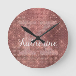 Glam-monogram van Girly Copper Diamond Ronde Klok