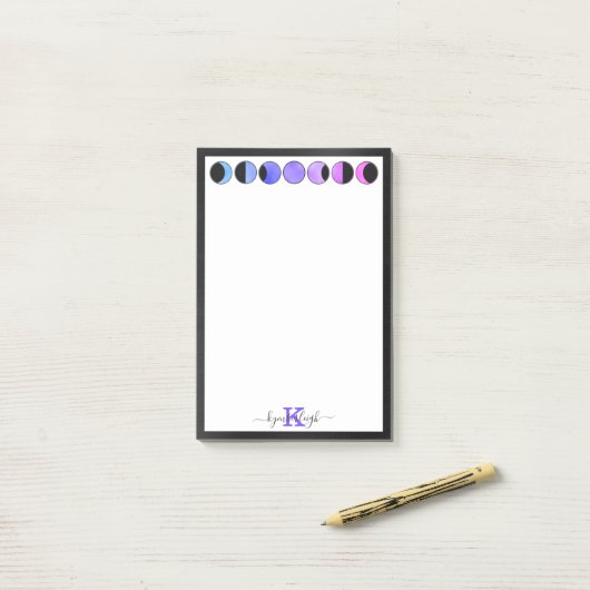 Glam Moon Phases Monogram Naam Middelgroot Rechtho Post-it® Notes (Op bureau)