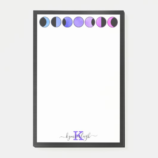 Glam Moon Phases Monogram Naam Middelgroot Rechtho Post-it® Notes (Voorkant)