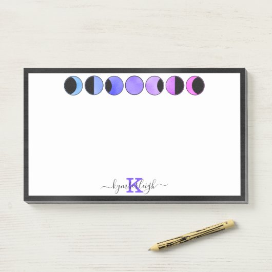 Glam Moon Phases Monogram Name Large Retangular Post-it® Notes (Op bureau)