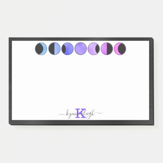 Glam Moon Phases Monogram Name Large Retangular Post-it® Notes (Voorkant)