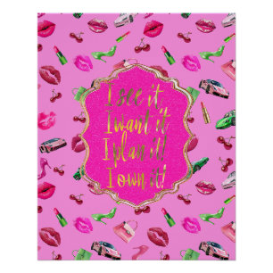 Glam Motief Roze en Groen Quote Poster