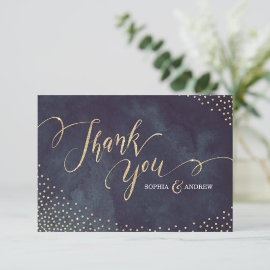 Glam nacht faux goud glitter kalligrafie dank u bedankkaart (Staand voorkant)