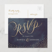 Glam nacht faux goud glitter kalligrafie RSVP Uitnodiging Briefkaart (Voorkant / Achterkant)