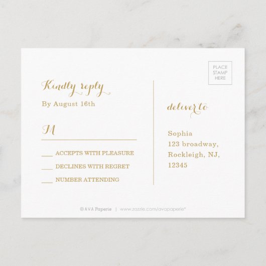 Glam nacht faux goud glitter kalligrafie RSVP Uitnodiging Briefkaart (Achterkant)