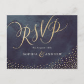 Glam nacht faux goud glitter kalligrafie RSVP Uitnodiging Briefkaart (Voorkant)
