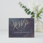 Glam nacht faux goud glitter kalligrafie RSVP Uitnodiging Briefkaart (Staand voorkant)
