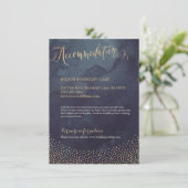 Glam nacht gouden glitter kalligrafie accommodatie informatiekaartje (Staand voorkant)