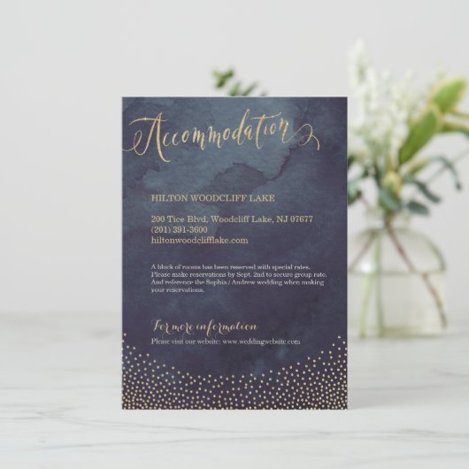 Glam nacht gouden glitter kalligrafie accommodatie informatiekaartje (Staand voorkant)