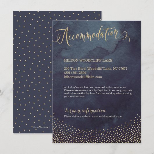 Glam nacht gouden glitter kalligrafie accommodatie informatiekaartje (Voorkant / Achterkant)