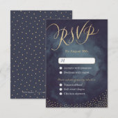 Glam nacht gouden glitter kalligrafie bruiloft RSV RSVP Kaartje (Voorkant / Achterkant)