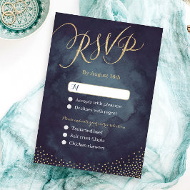 Glam nacht gouden glitter kalligrafie bruiloft RSV RSVP Kaartje
