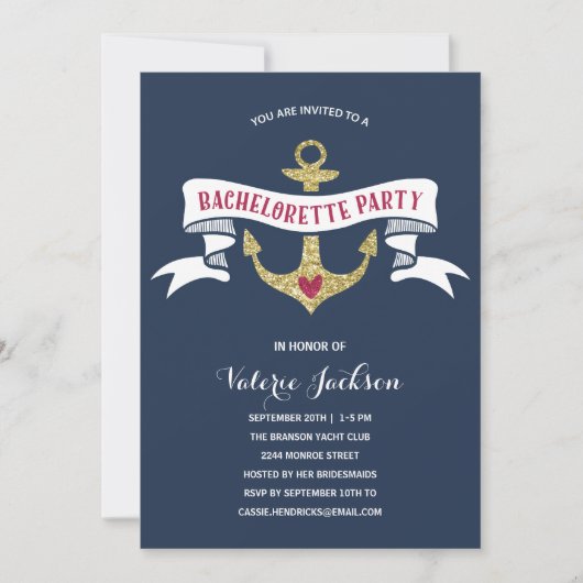 Glam Nautical Bachelorette Party Kaart (Voorkant)