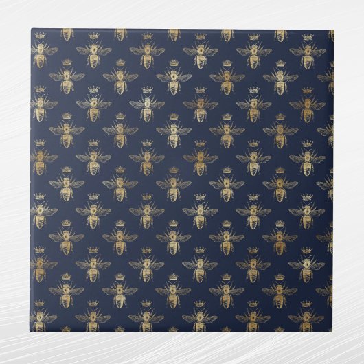 Glam Navy Blauw Goud Bijen Kroon Tegeltje