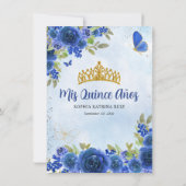 Glam Navy Blauw Goud Bloemen Prinses Quinceañera Bedankkaart (Achterkant)