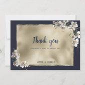 Glam navy blauw goud wit orchidee bloem Dank u Kaart (Voorkant)