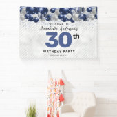 Glam Navy Blauw Zilveren Ballon Glitter Welkom Spandoek (Insitu)